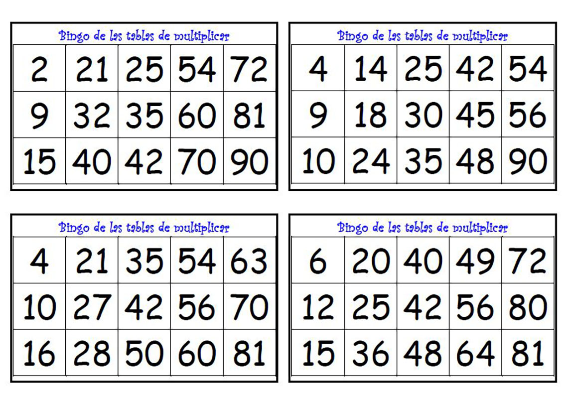 catalogar en Puntualidad Bingo de las tablas de multiplicar. Cartones | Cálculo ABN